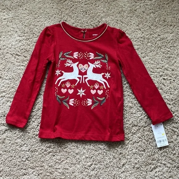 NWT Carter's Toddler Girls Christmas Reindeer Jersey T-shirt - Size 4T - Picture 2 of 8